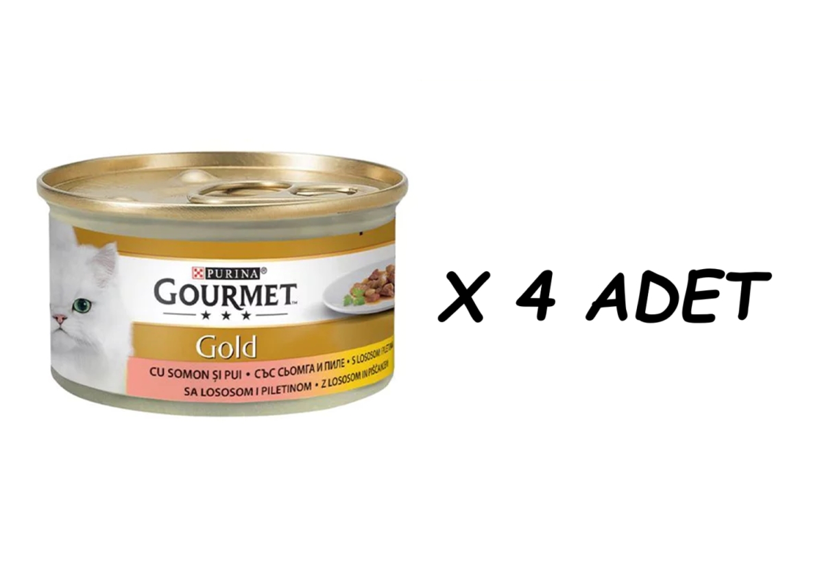 Gourmet Gold Parça Etli Somonlu ve Tavuklu Kedi Konservesi 85gr X 4 ADET