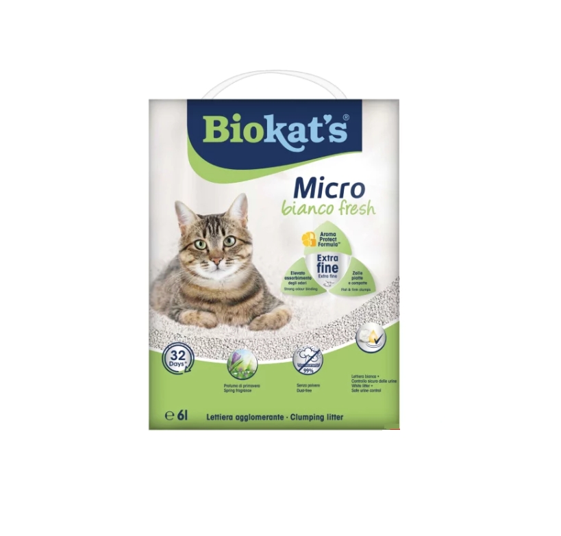 Biokat’s Bahar Kokulu Micro Bianco Extra Topaklanan Bentonit Kedi Kumu 6 lt