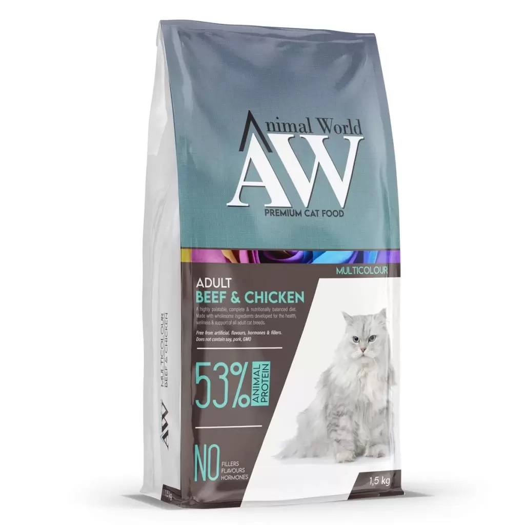 Animal World Multicolor Sığır Etli ve Tavuklu Yetişkin Kedi Maması 1,5 Kg