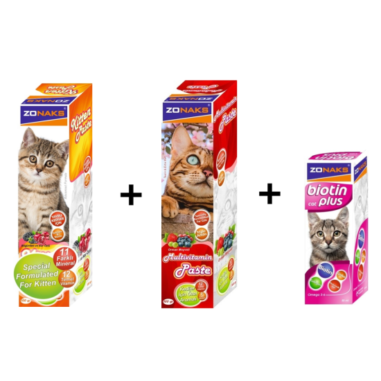 Zonaks 3’ lü Premium Yavru Kedi Malt ve Vitamin Seti