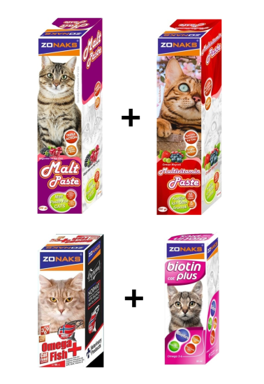 Zonaks 4’ lü Premium Yetişkin Kedi Malt ve Vitamin Seti