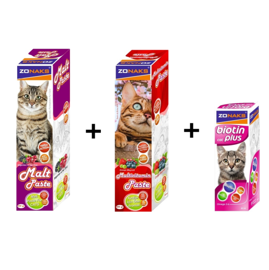 Zonaks 3’ lü Premium Yetişkin Kedi Malt ve Vitamin Seti