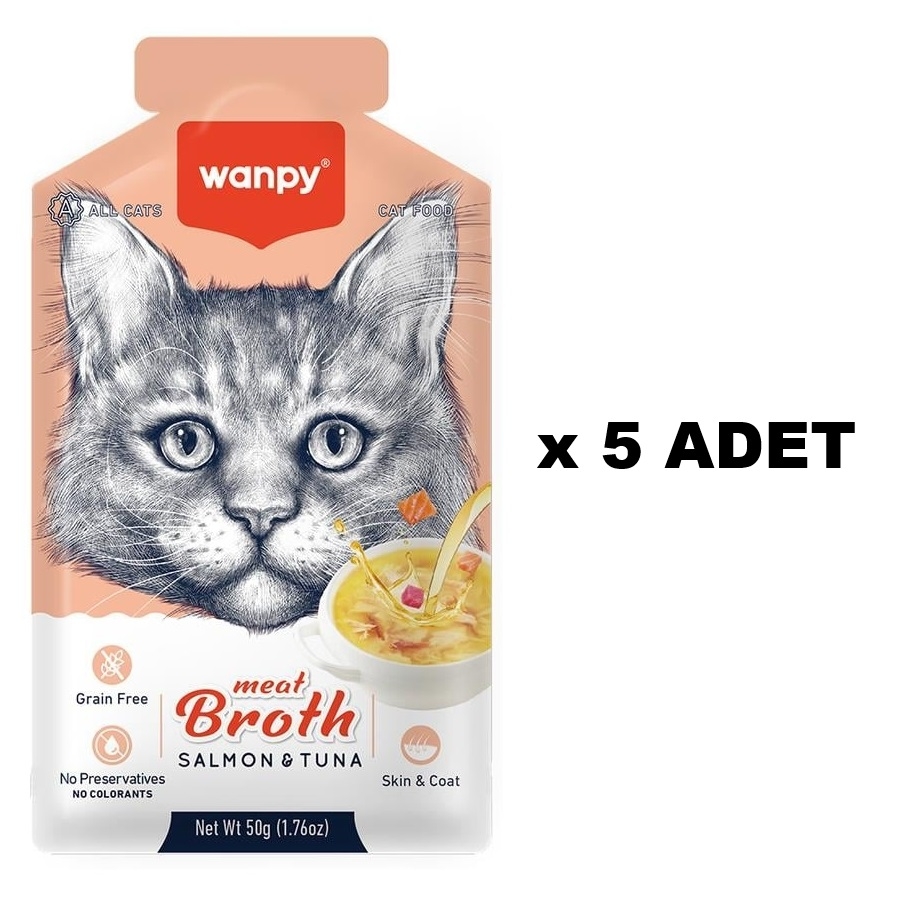 Wanpy Kediler için Somon & Ton Balığı Eti Çorbası 50 gr X 5 ADET